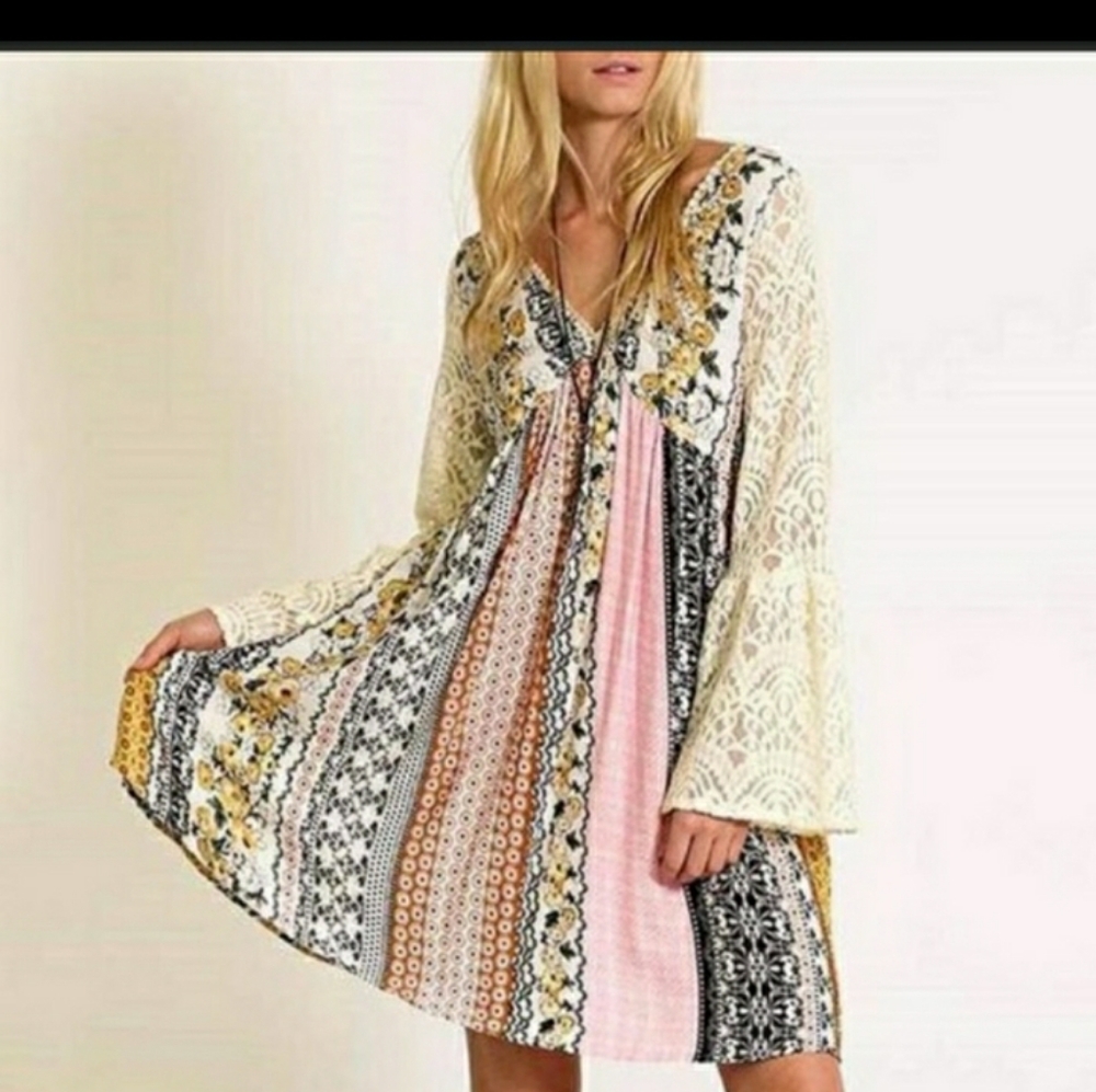 Kori Boho Patchwork & Lace Dress